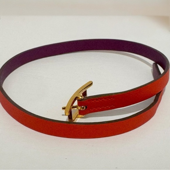 Hermes Behapi Double Tour Swift Leather Purple and Orange Hapi Closure Bracelet - Picture 10 of 13
